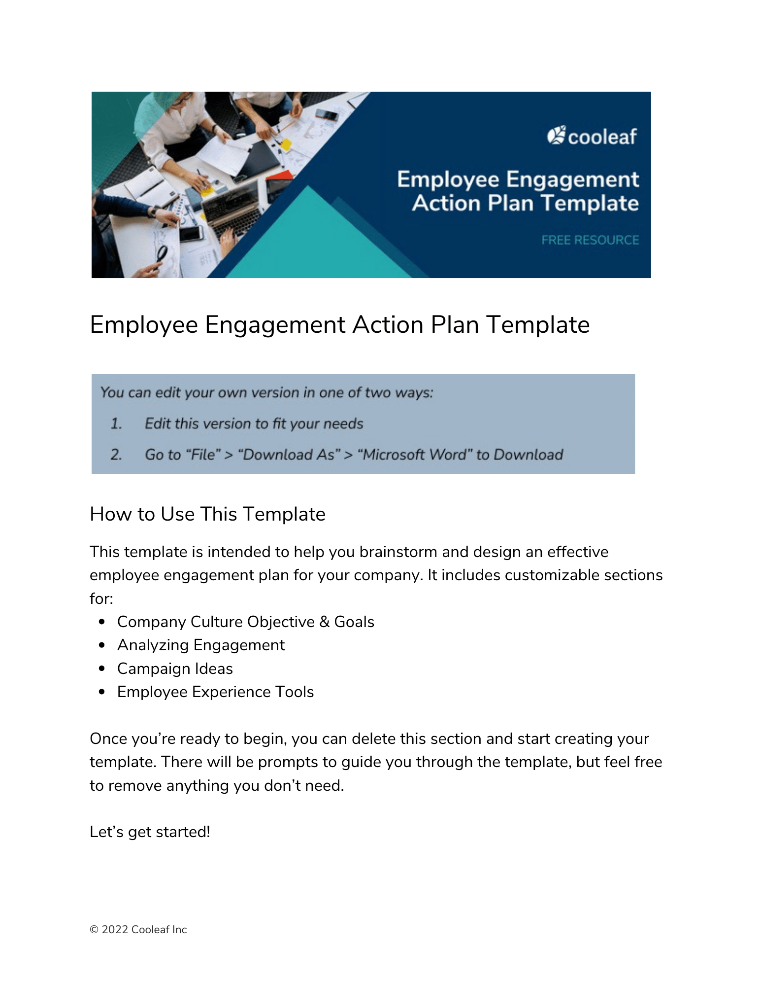 Employee Engagement Action Plan Template | Cooleaf
