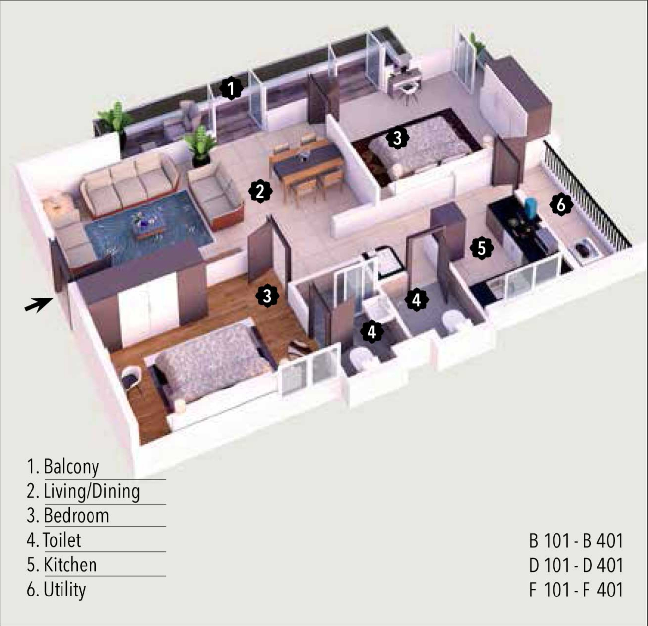 BPTP 4BHK Floor plan 1998 sqft layout