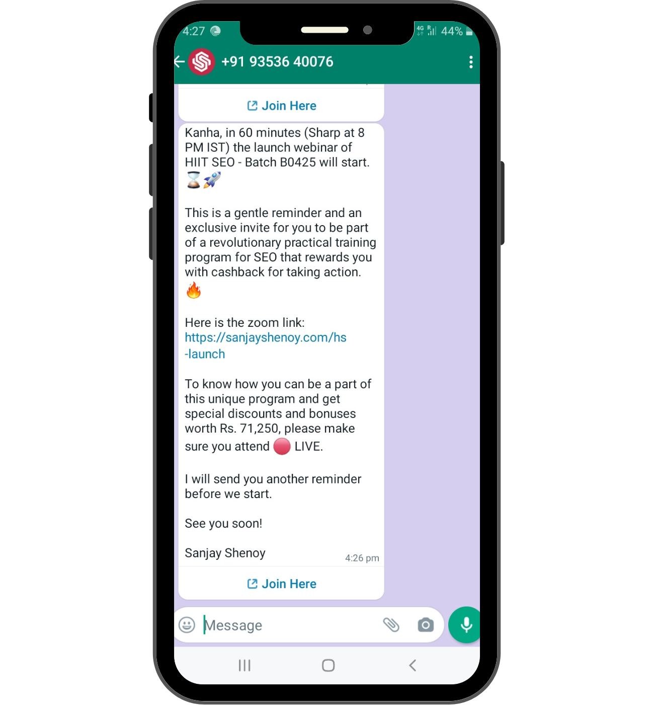 sanjay shenoy whatsapp marketing case study