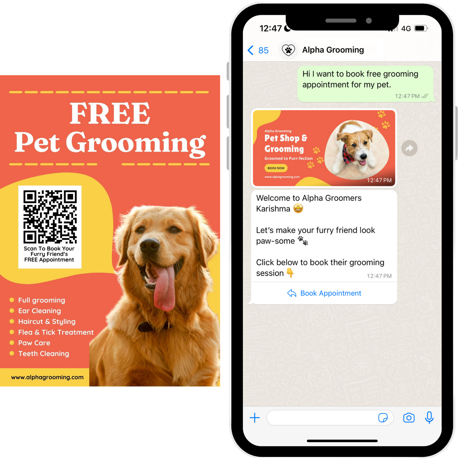Offline to online conversion on WhatsApp for pet grooming clinics