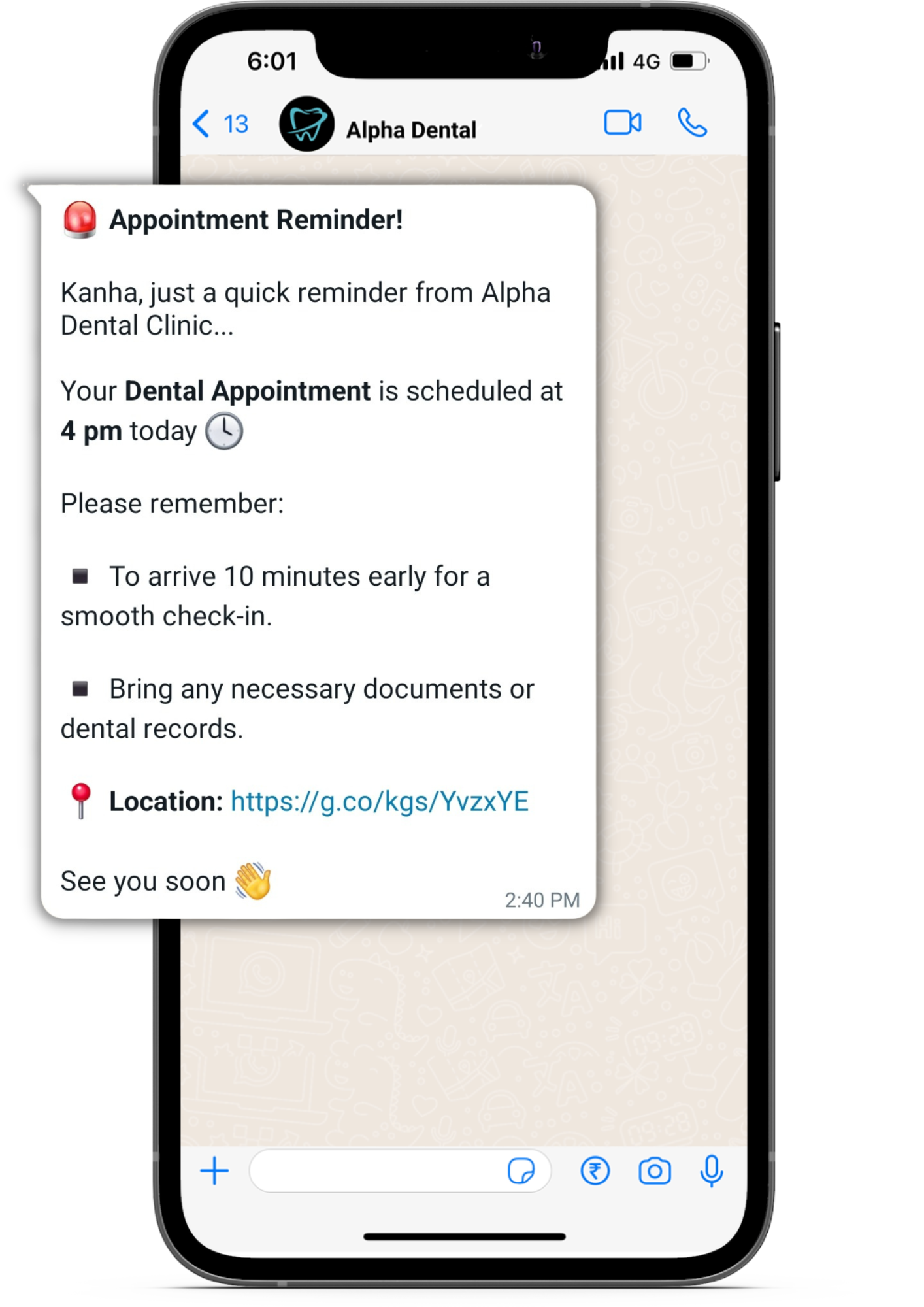 Appointment booking reminders on WhatsApp for dental clinics