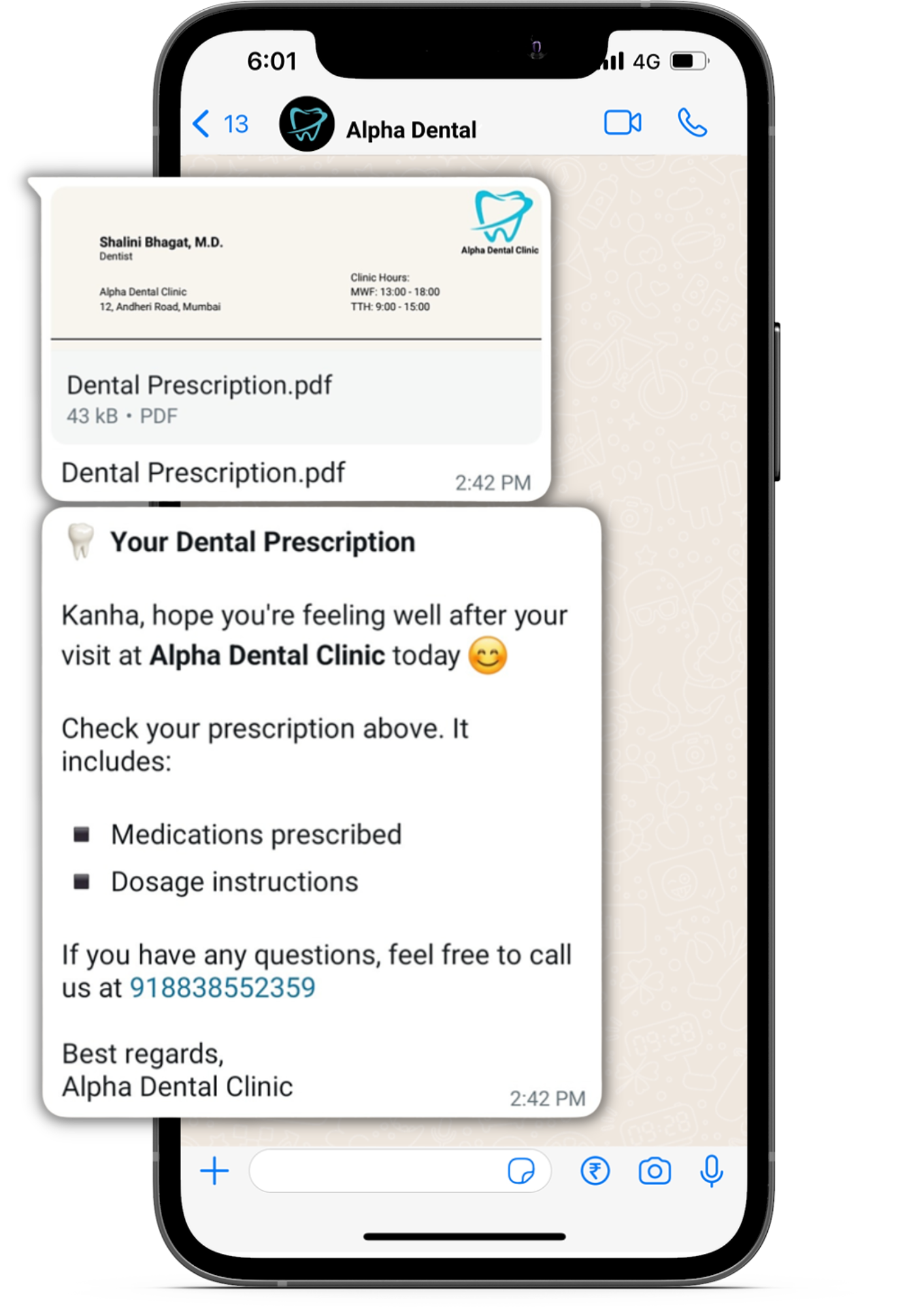 send doctor's prescription on WhatsApp for dental clinics