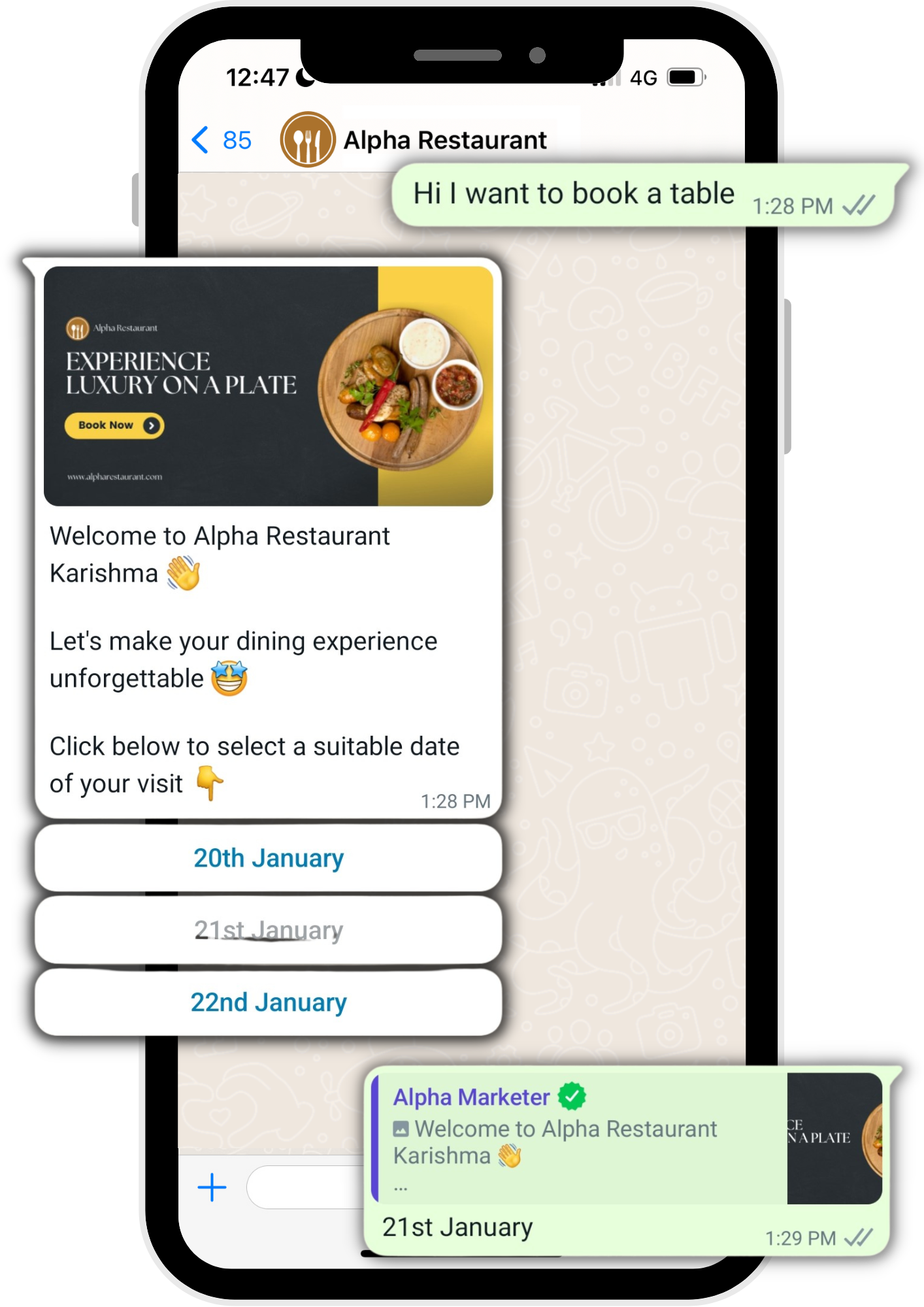 Restaurant table booking flow on WhatsApp