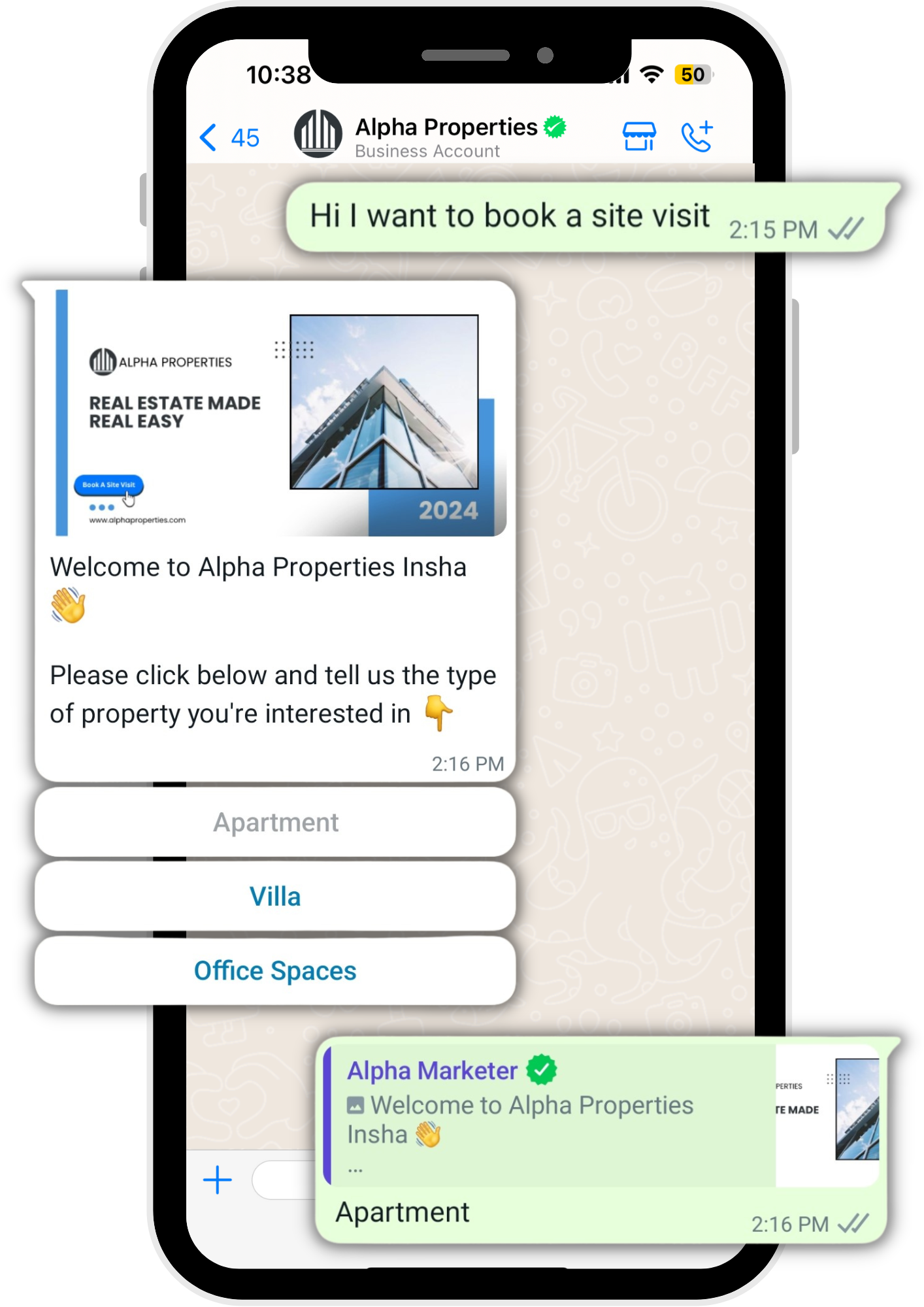 Appointment booking on WhatsApp for real estate business