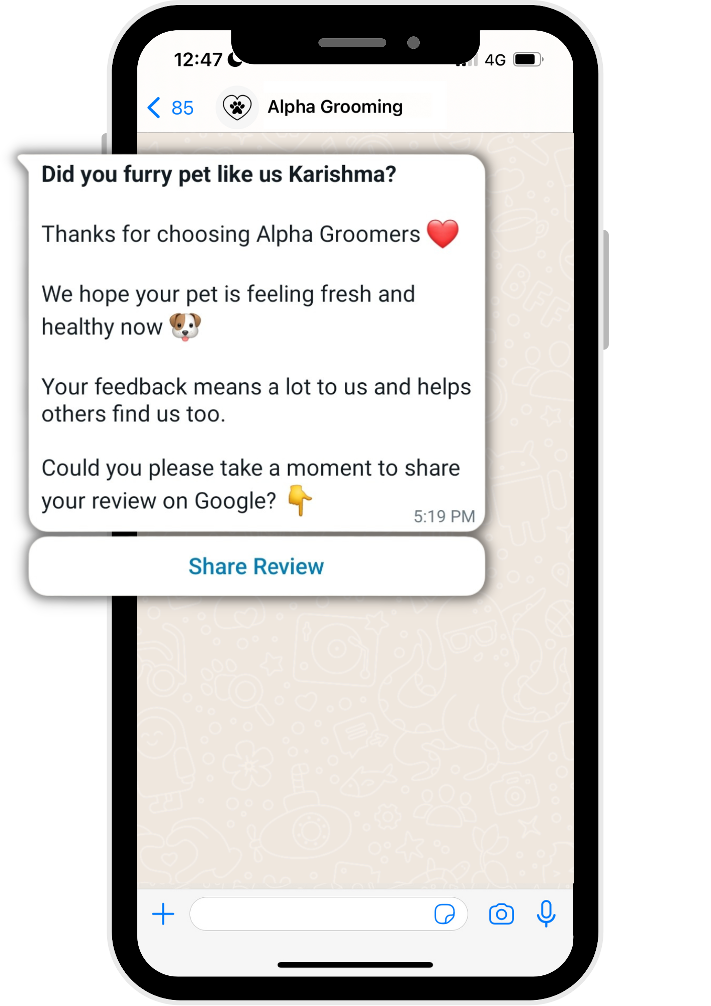 Collect google reviews for dental clinics on WhatsApp