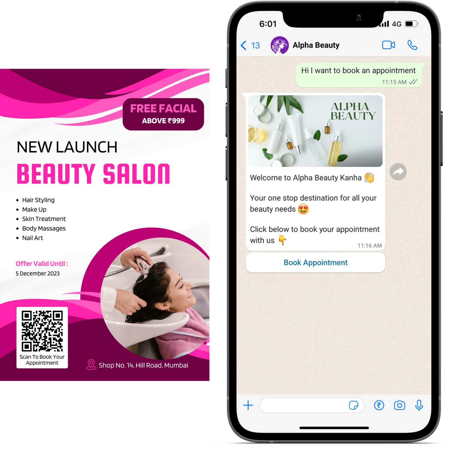 Offline to online conversion for beauty salons using WhatsApp