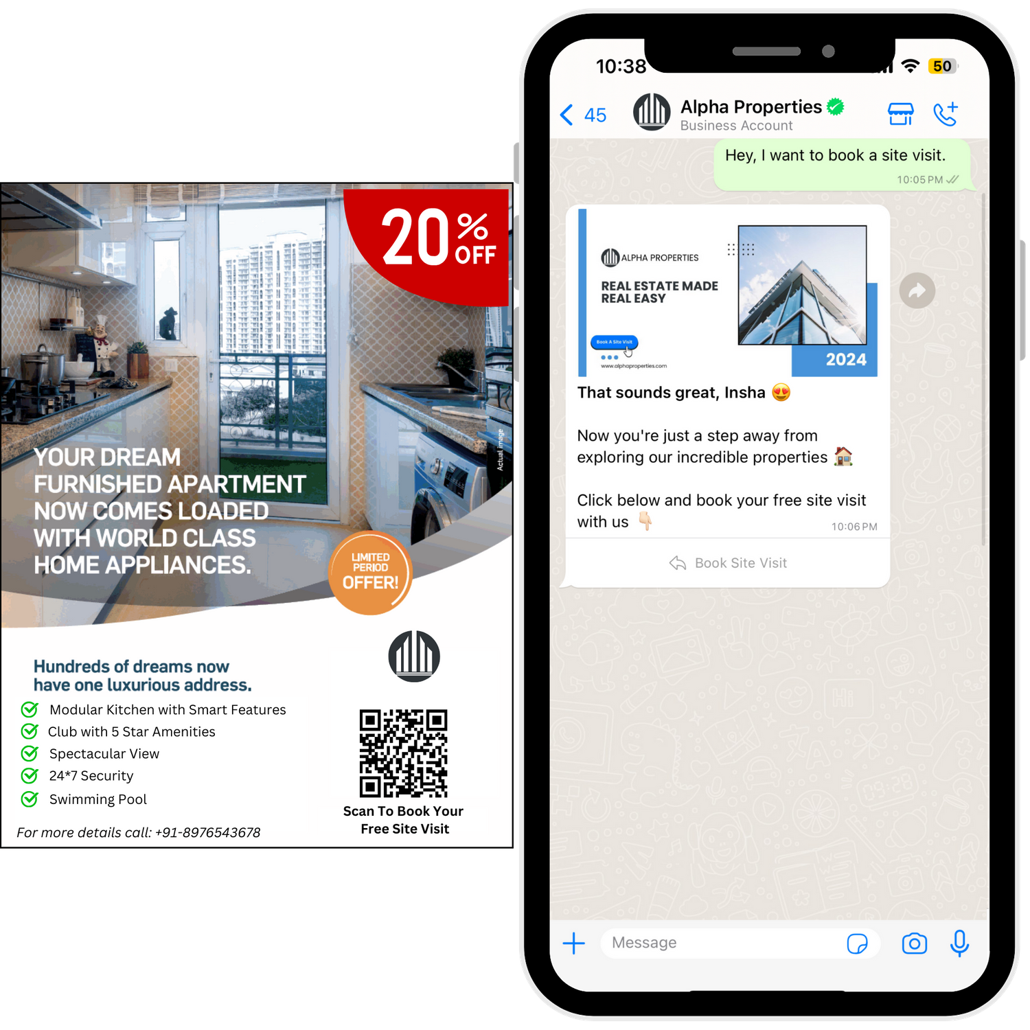 Offline to online conversion on WhatsApp for real estate business