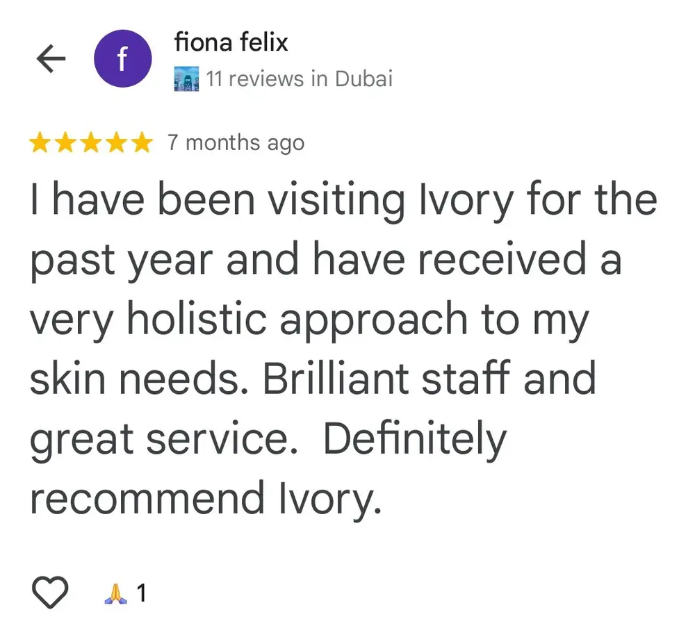 Google review for Ivory Aesthetics Clinic