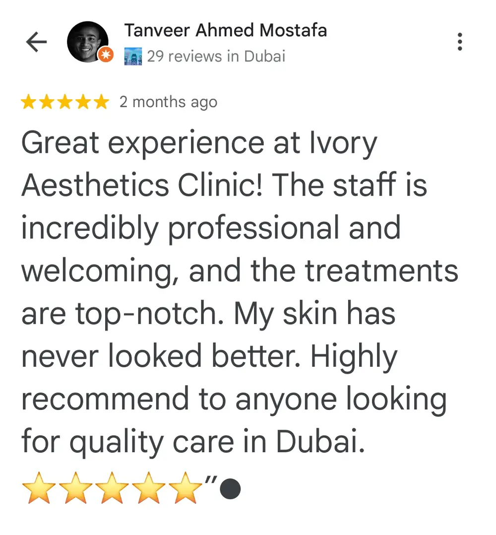 Google review for Ivory Aesthetics Clinic