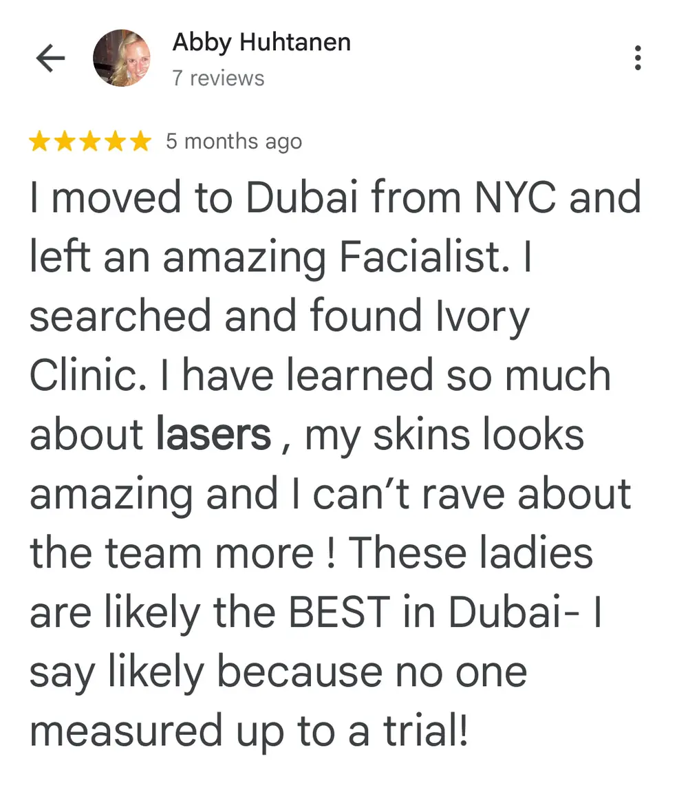 Google review for Ivory Aesthetics Clinic