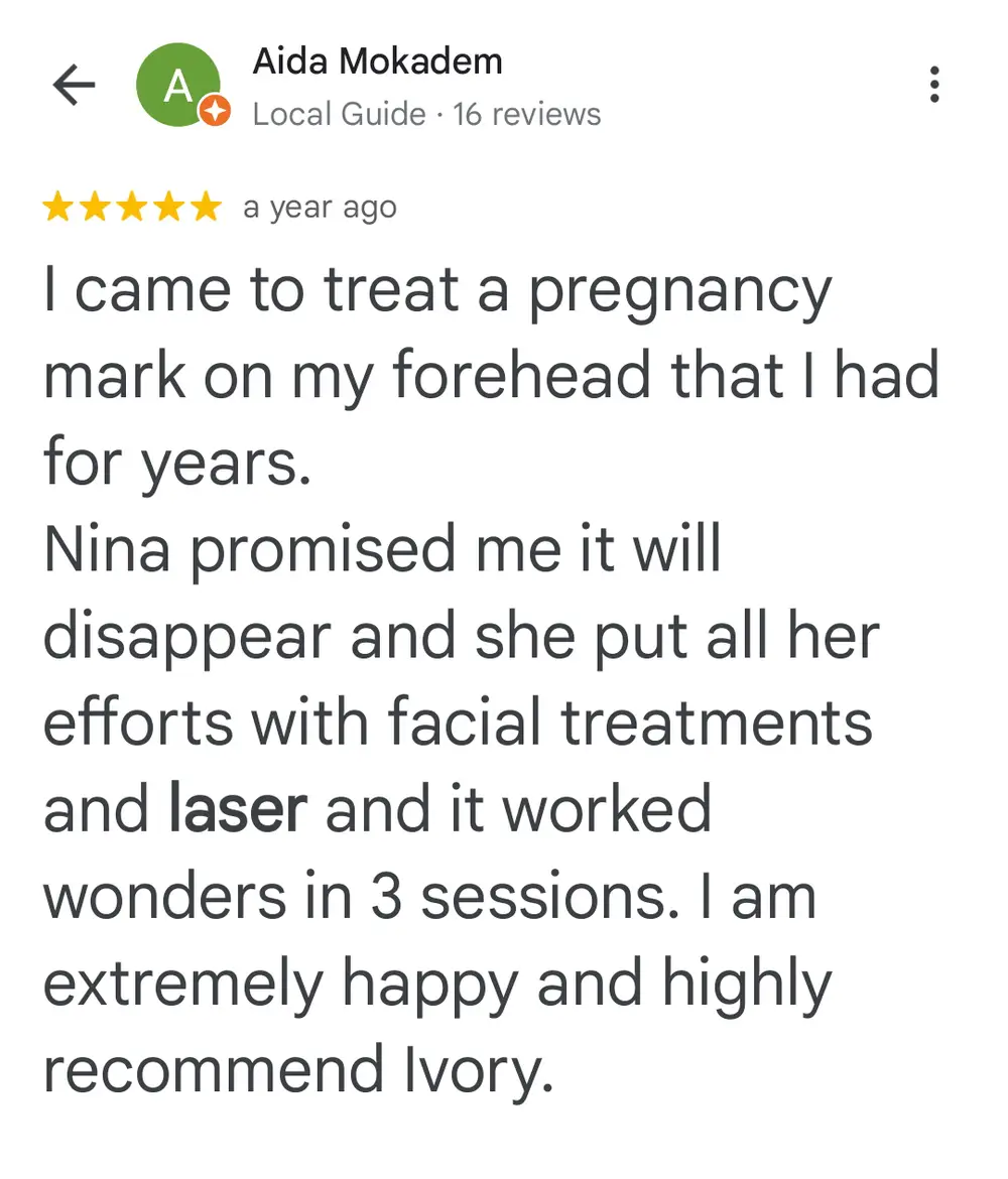 Google review for Ivory Aesthetics Clinic