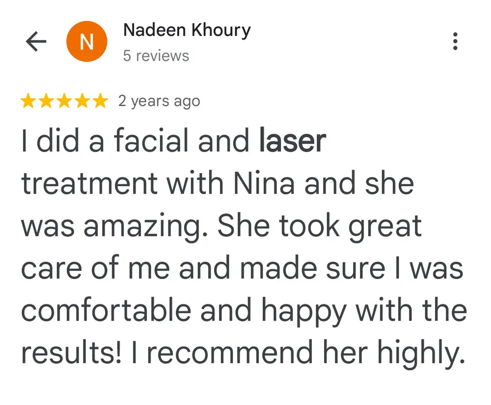 Google review for Ivory Aesthetics Clinic