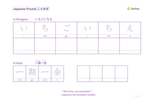 Japanese Proverb Writing Practice Sheet (Entry Level)