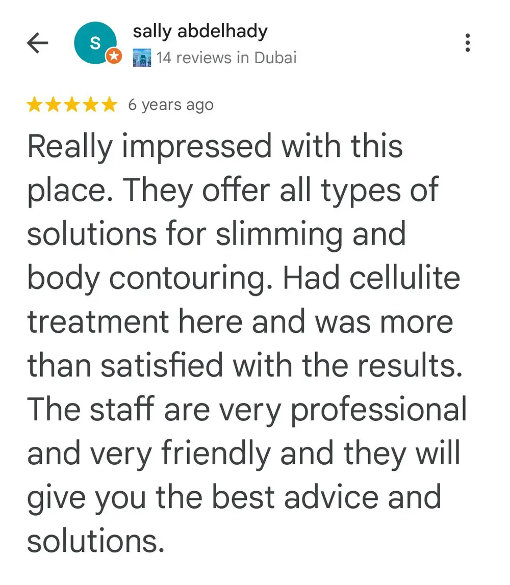 Google review: Sally, cellulite treatment
