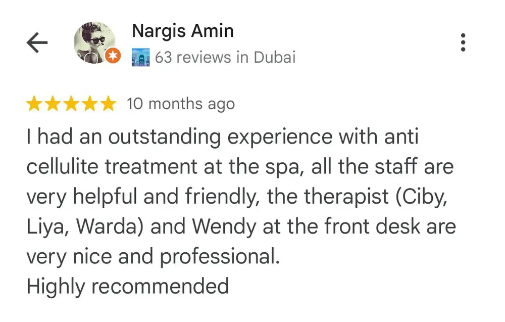 Google review: Nargis, anti-cellulite treatment