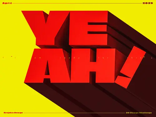 Bold red three-dimensional YEAH! lettering casting long dark shadows across a yellow background.