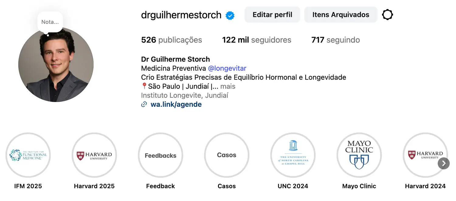Link para o Instagram do Dr Guilherme Storch