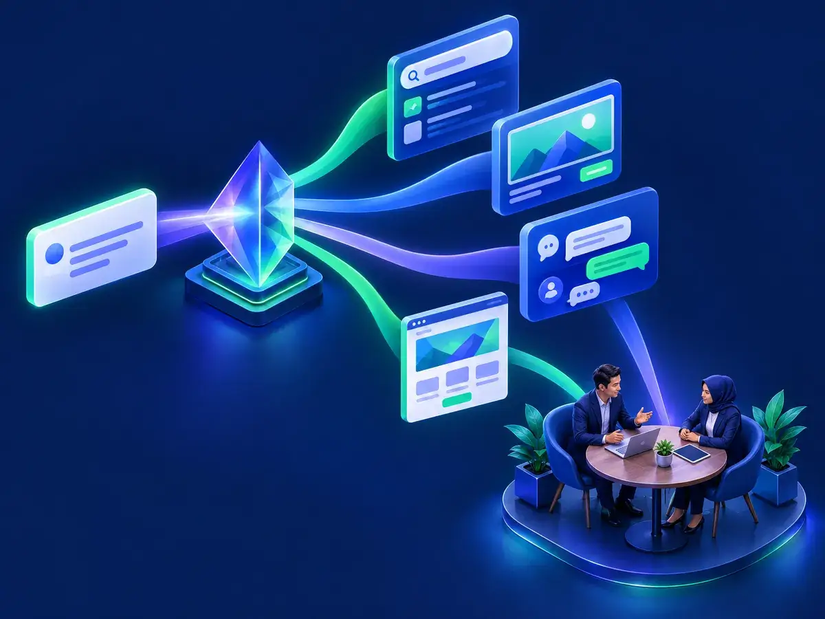 Illustration of a message being adapted for local buyers and passed through local channels to a meeting
