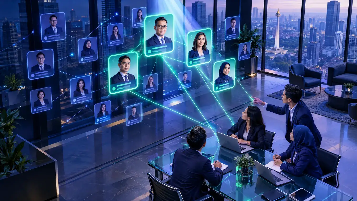 Illustration of targeted B2B advertising reaching selected decision-makers in a network of professionals
