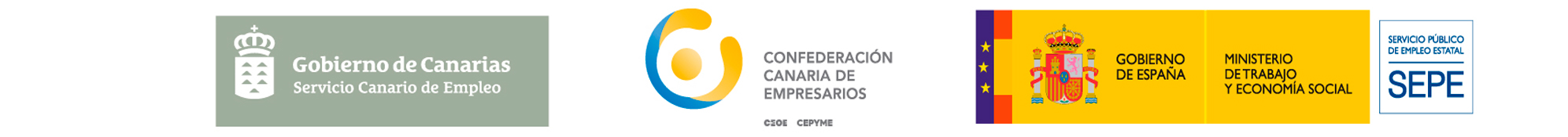 Instituciones colaboradoras: Gobierno de Canarias, Confederación Canaria de Empresarios, Gobierno de España, Ministerio de Trabajo y Economía Social, SEPE