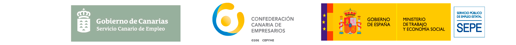 Instituciones colaboradoras: Gobierno de Canarias, Confederación Canaria de Empresarios, Gobierno de España, Ministerio de Trabajo y Economía Social, SEPE