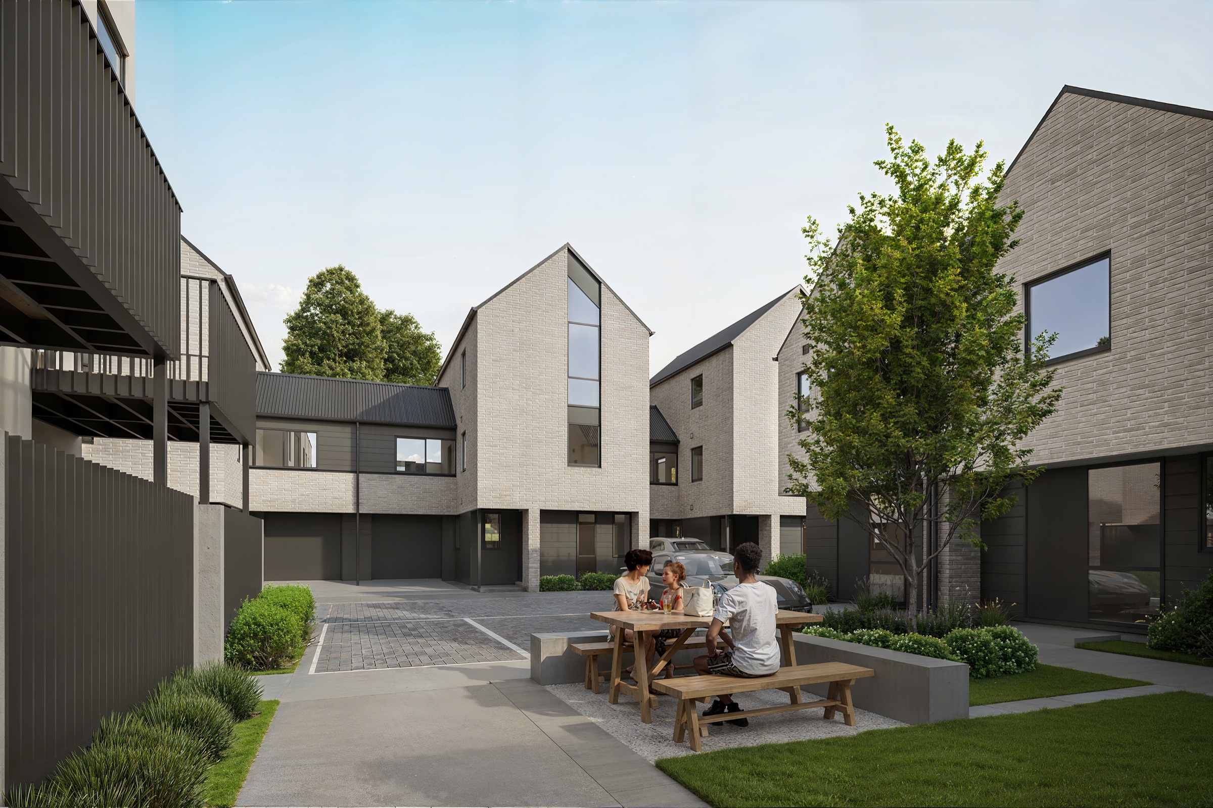 Artist's impression of Leander Common Block C courtyard with picnic seating
