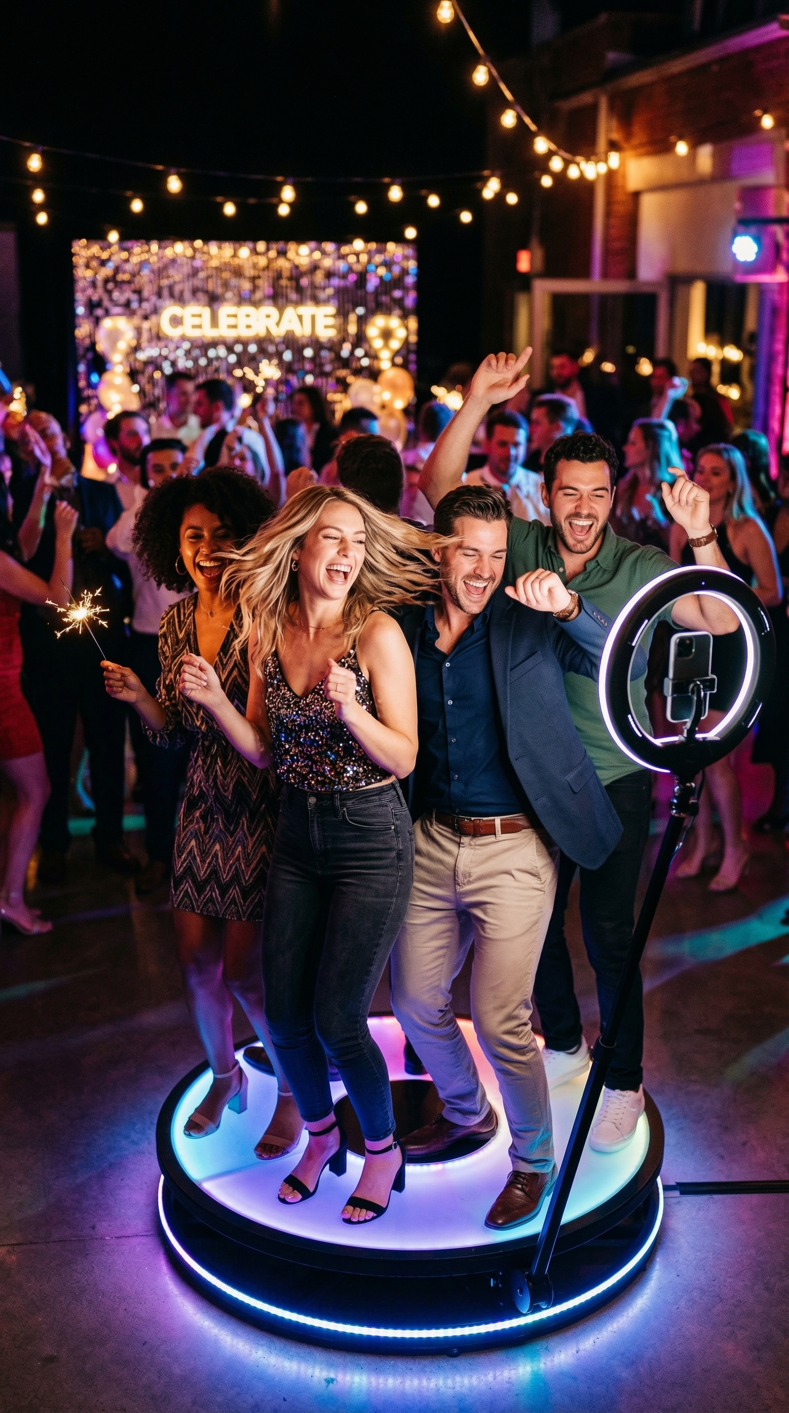 People having fun on a 360 photo booth