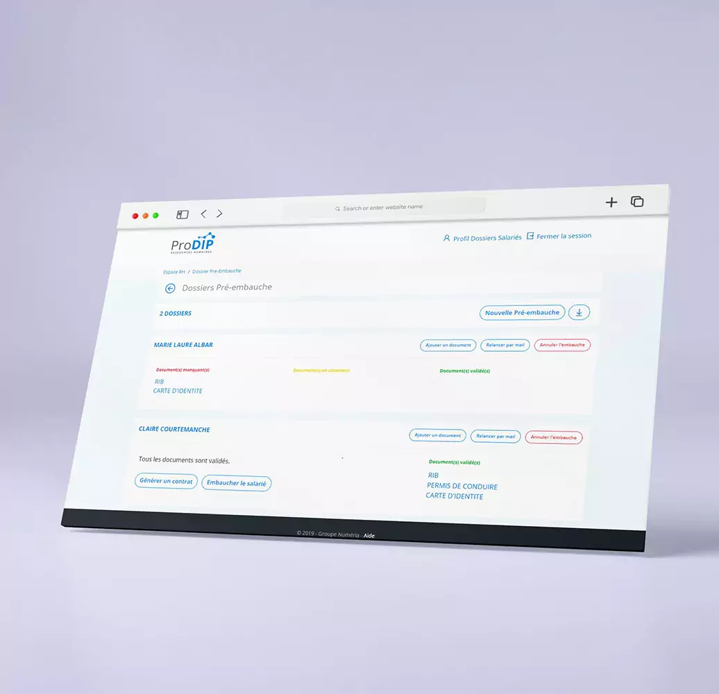 Détail interface de suivi des dossiers RH