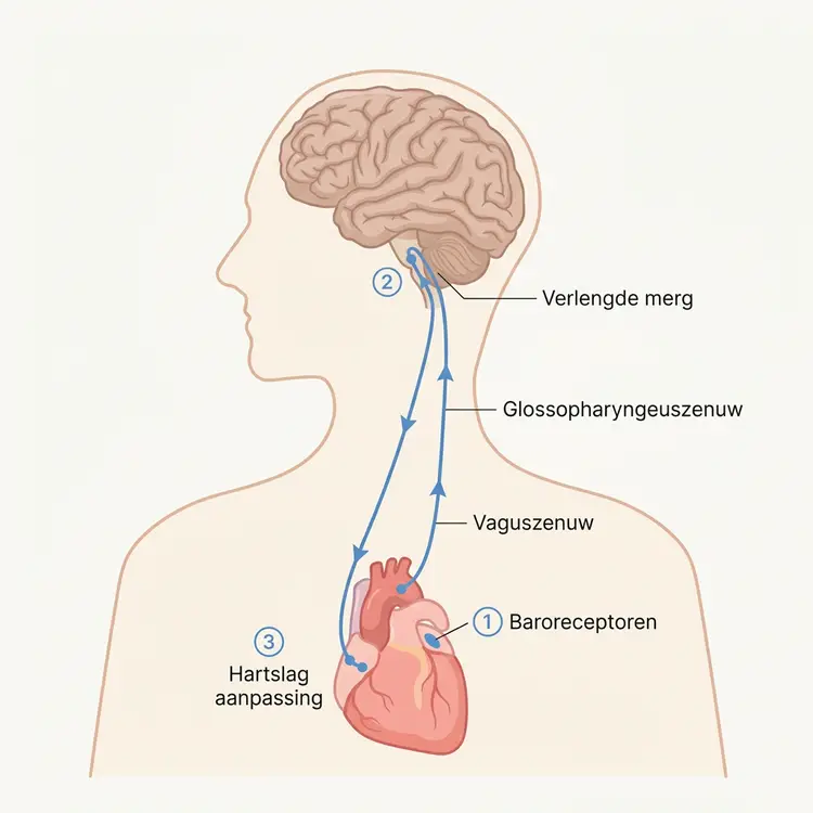 Trage ademhaling activeert via baroreceptoren de vaguszenuw