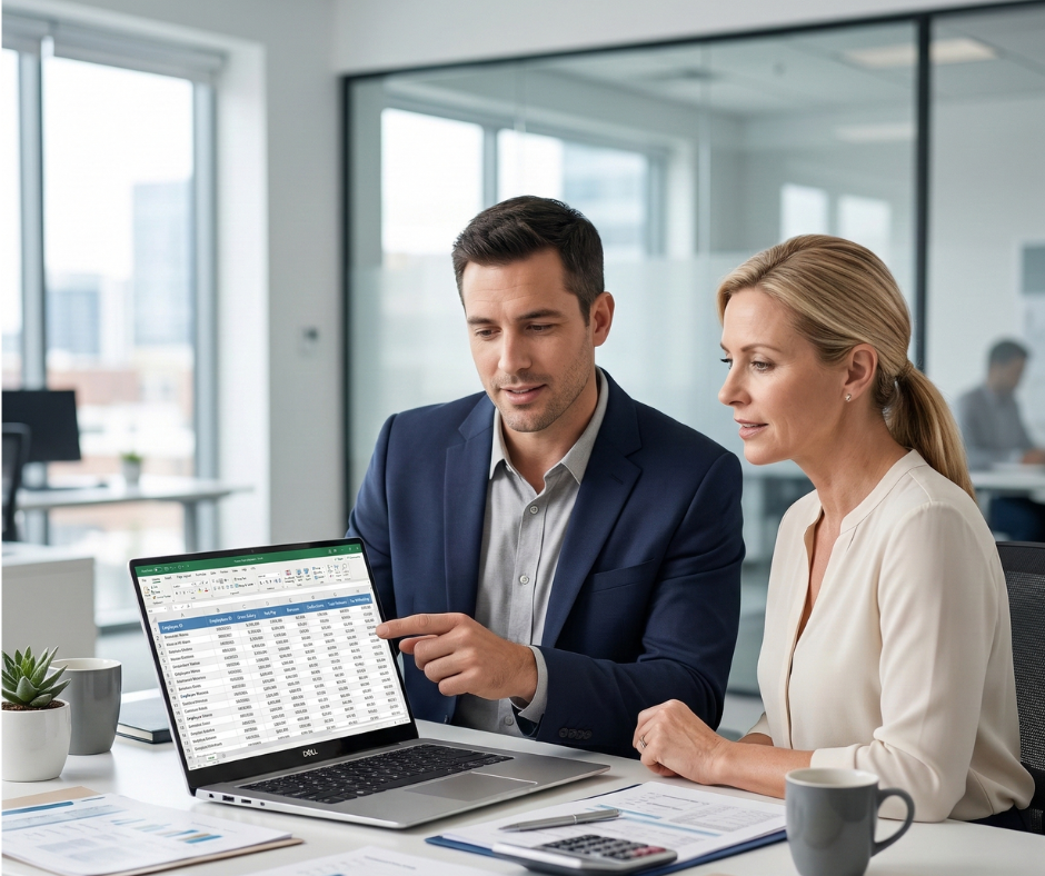 Experts paie analysant un tableau de bord