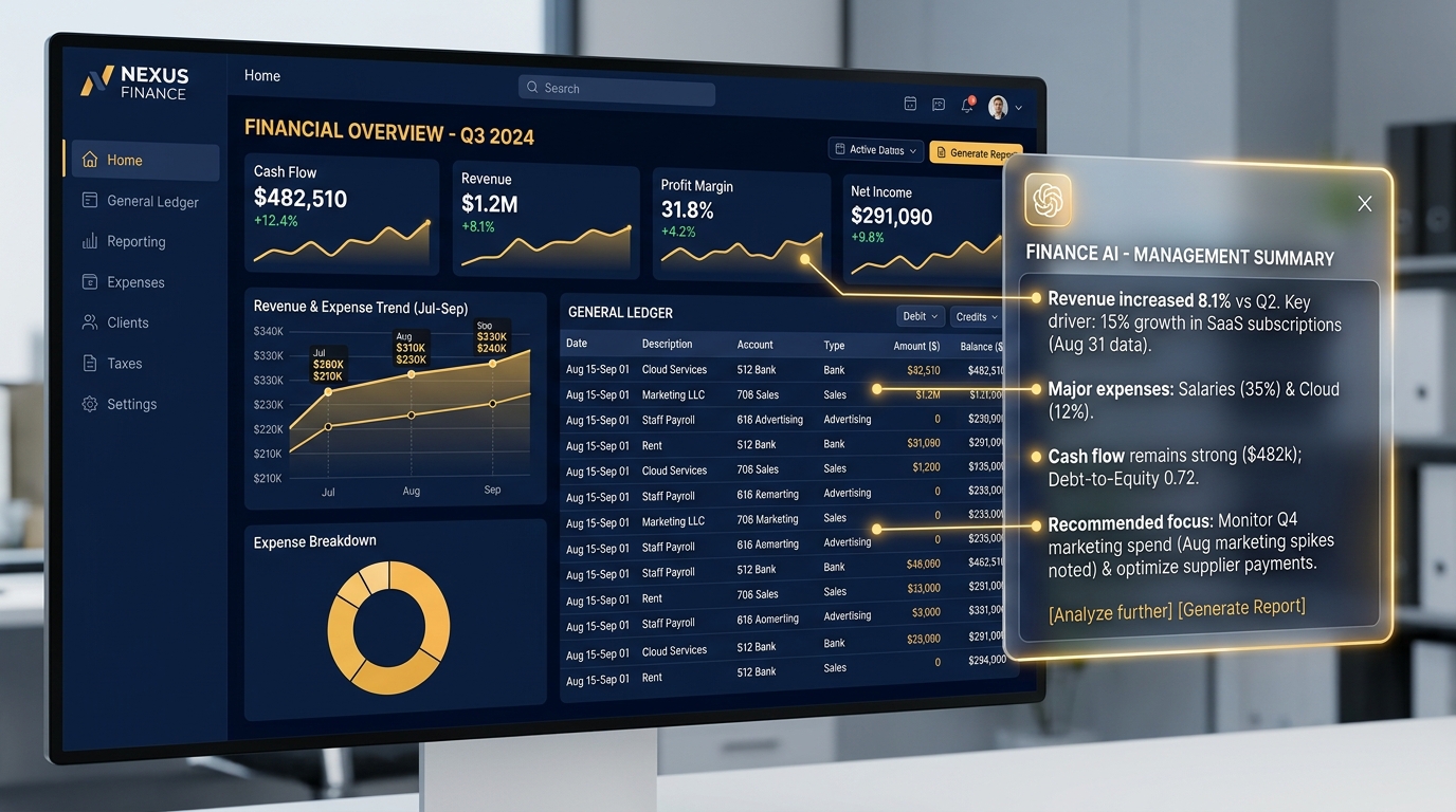 Interface d'un logiciel comptable avec un assistant IA