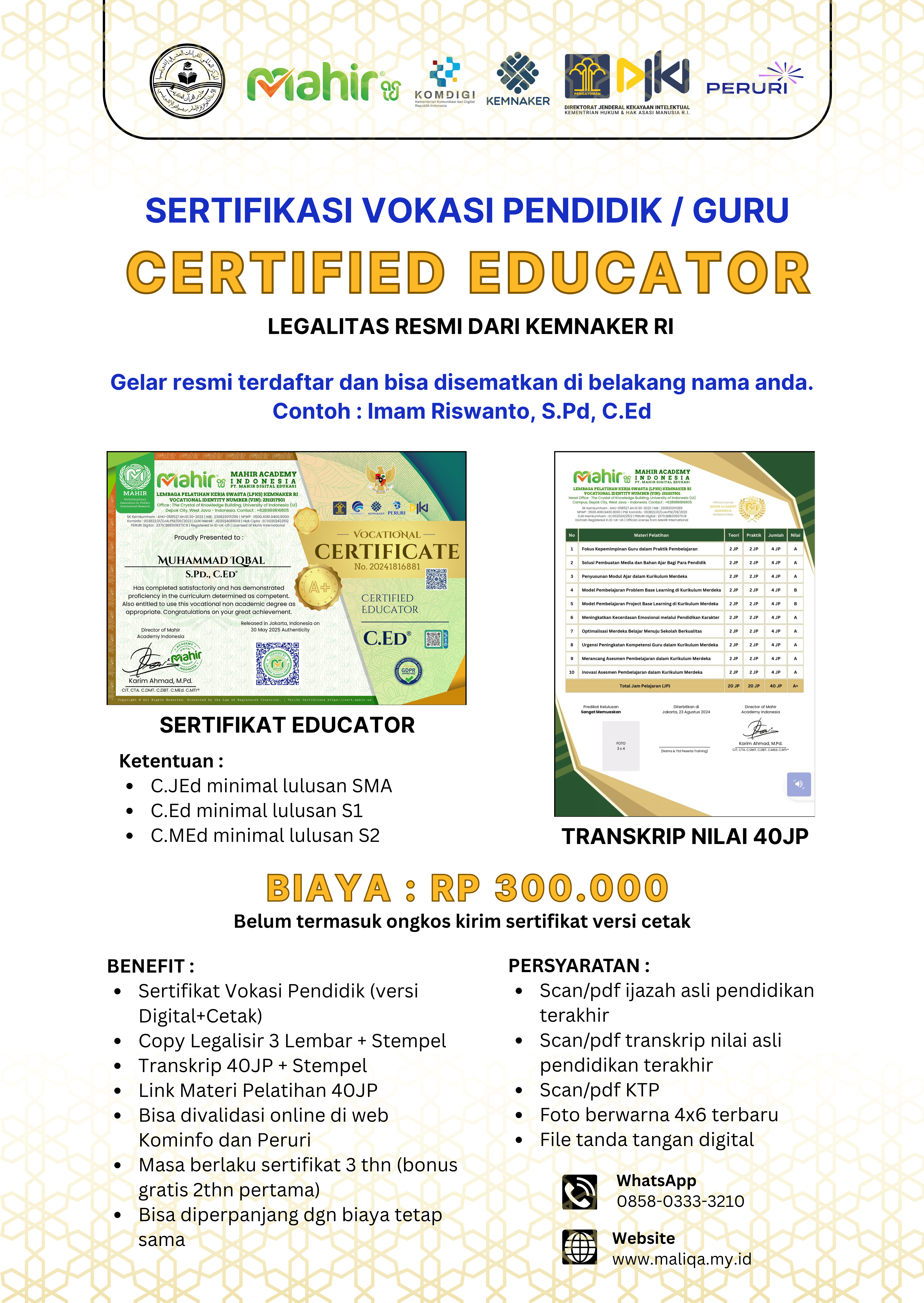 Poster Sertifikasi Vokasi Pendidik MaliQa Academy