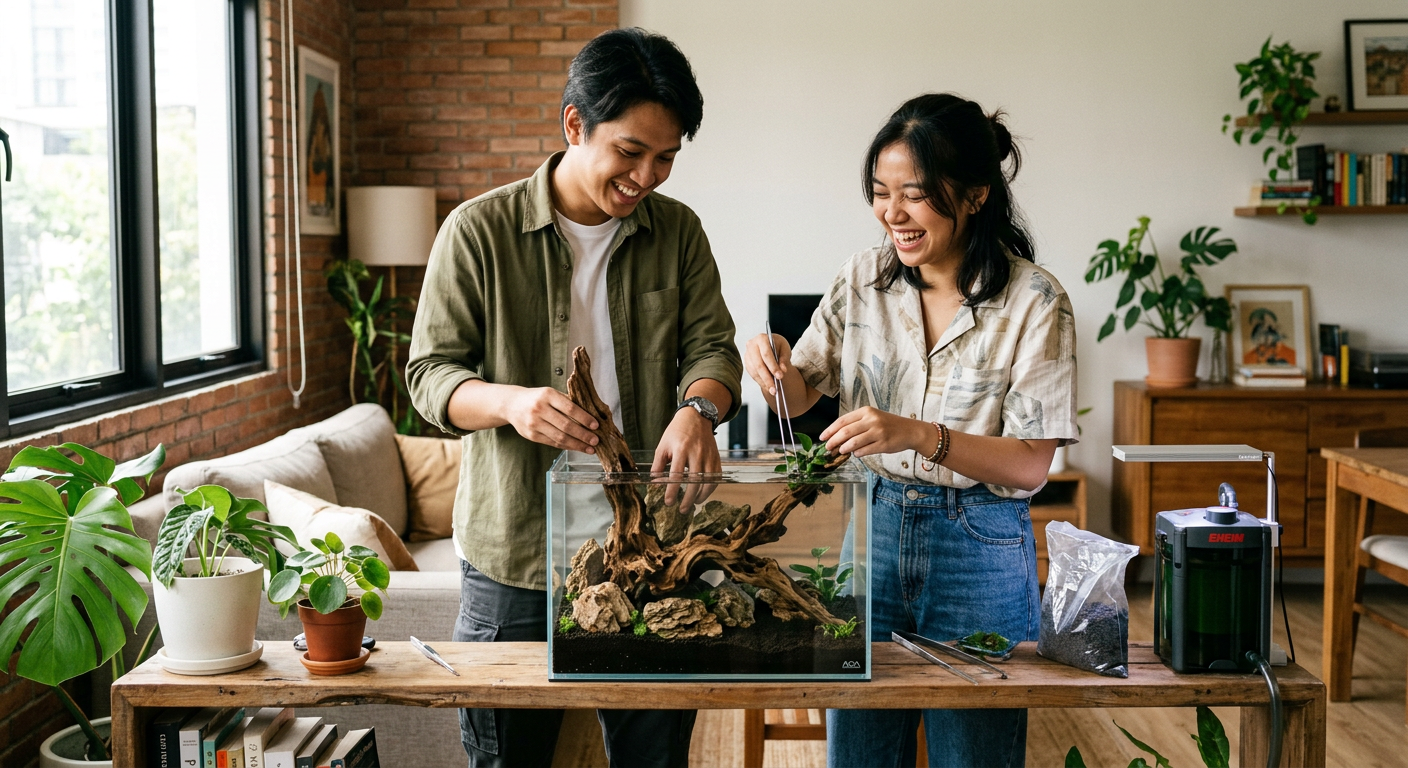 Anak muda menyusun aquascape