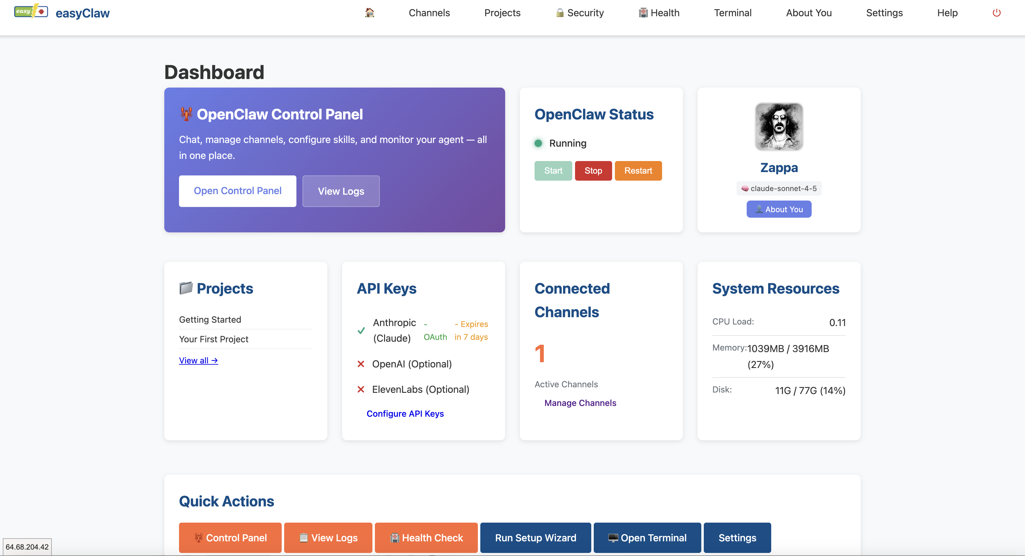 easyClaw Dashboard