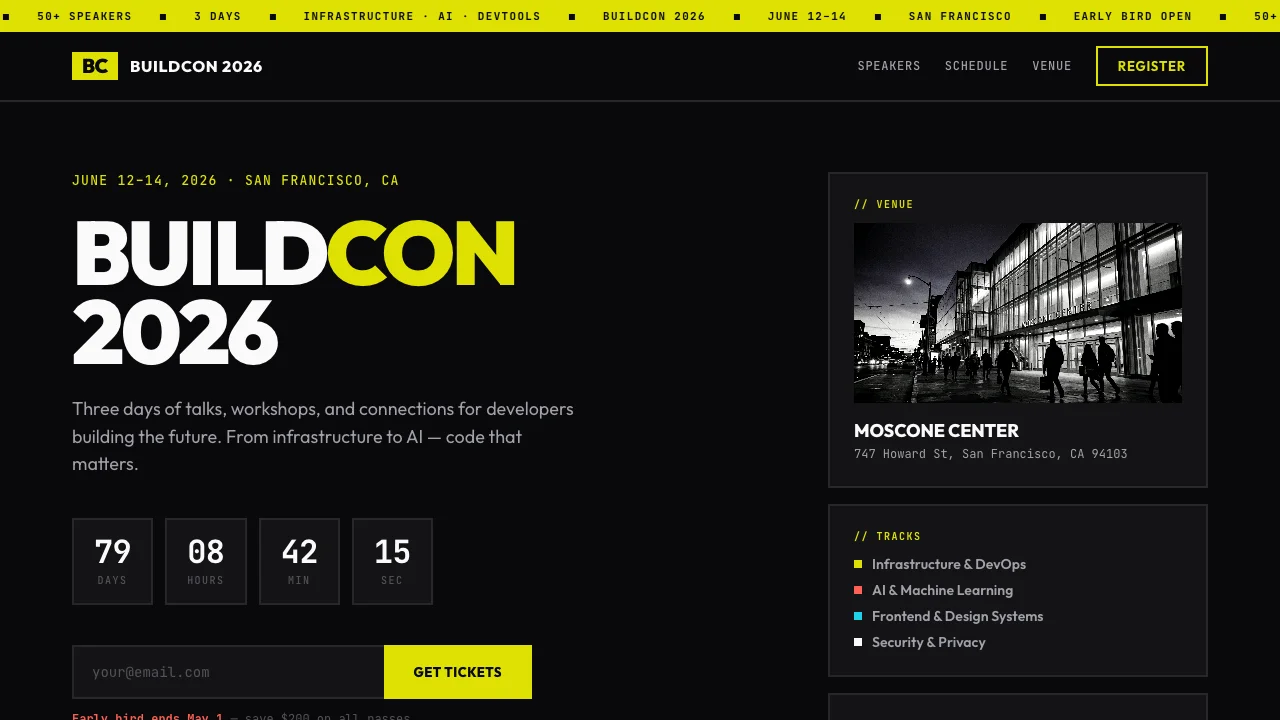 Event landing page created with Swipe Pages AI