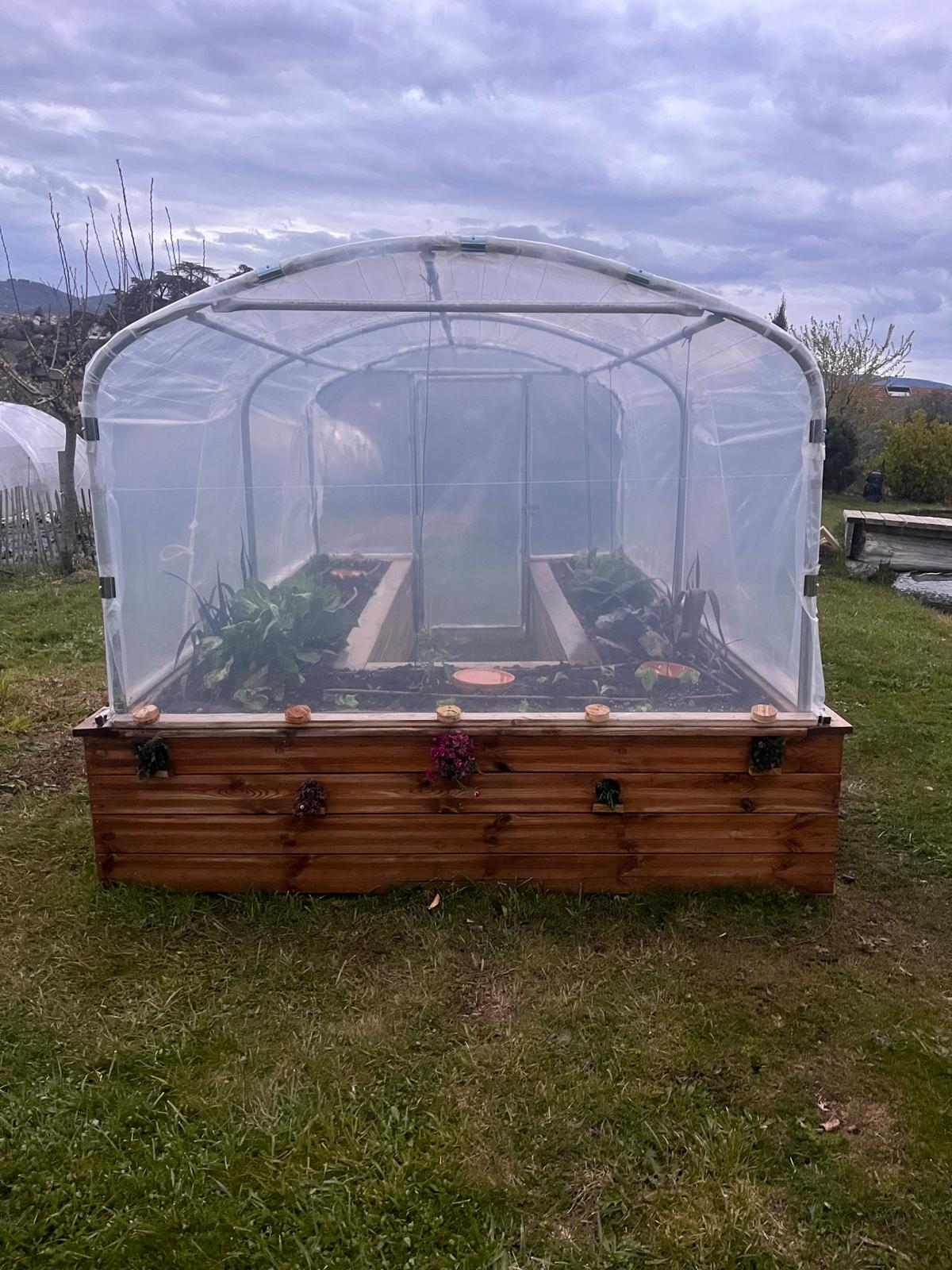 Vue de face de la structure en bois et serre