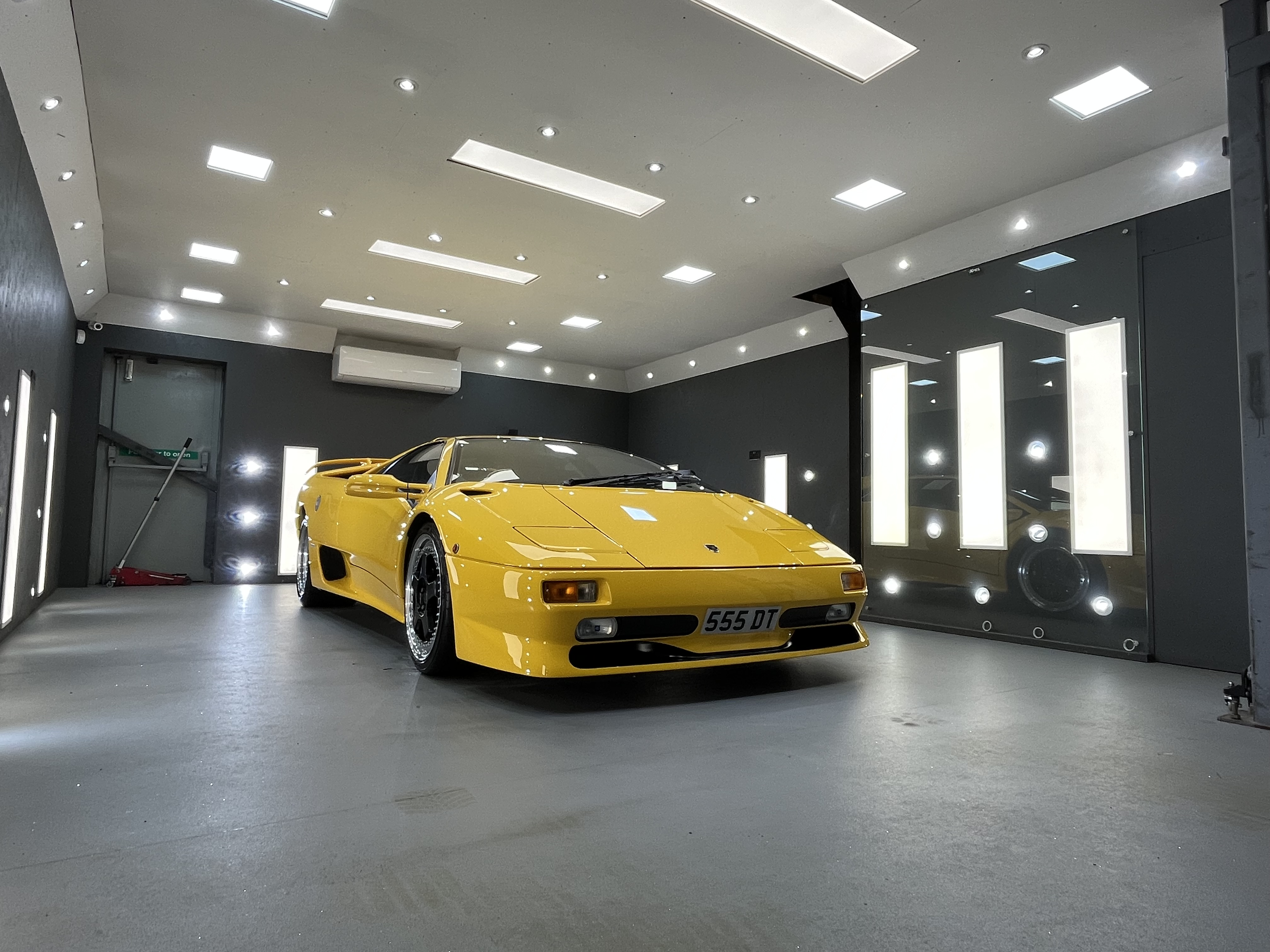 Green Lamborghini in studio