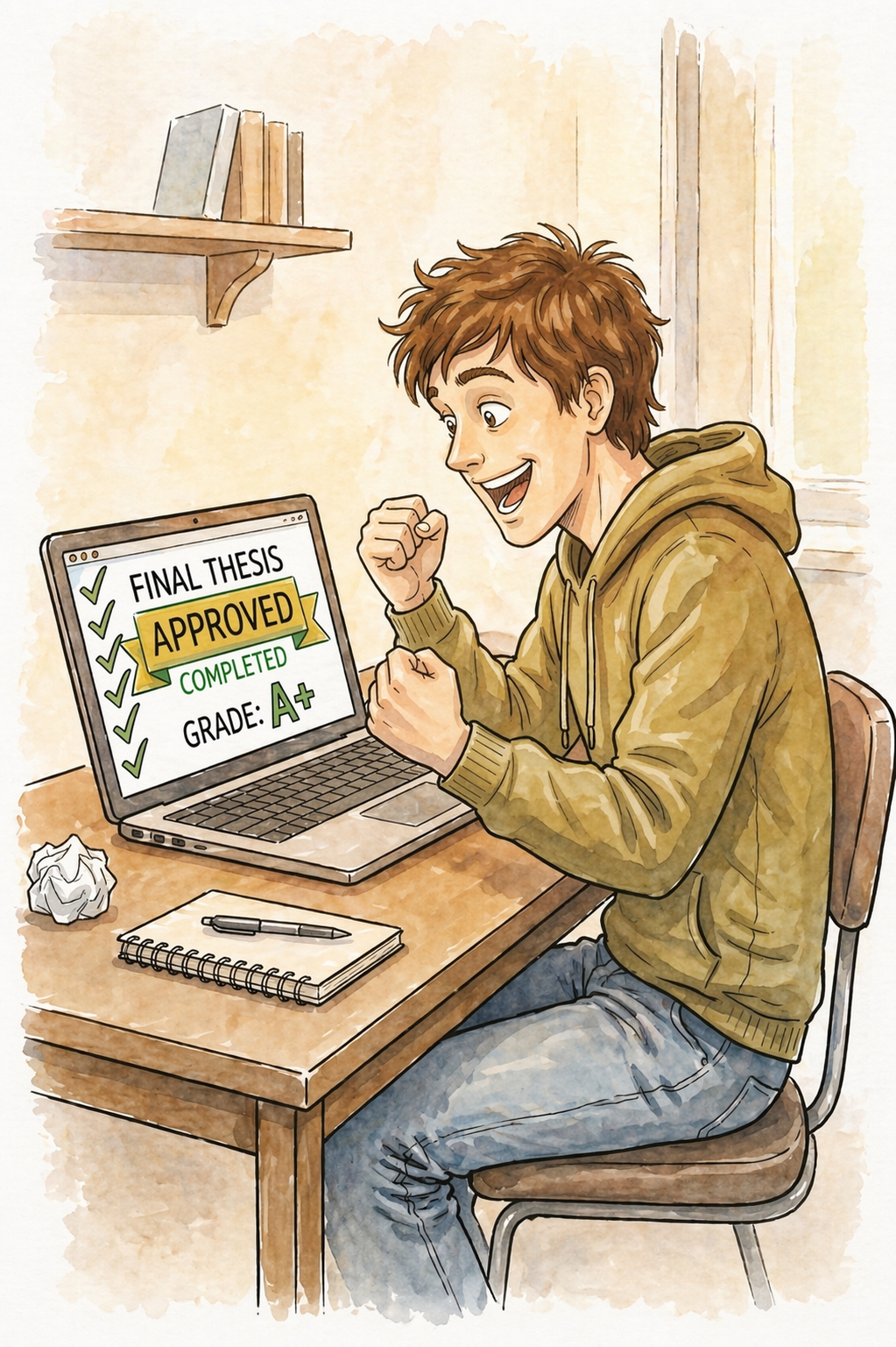 Studente felice con tesi completata