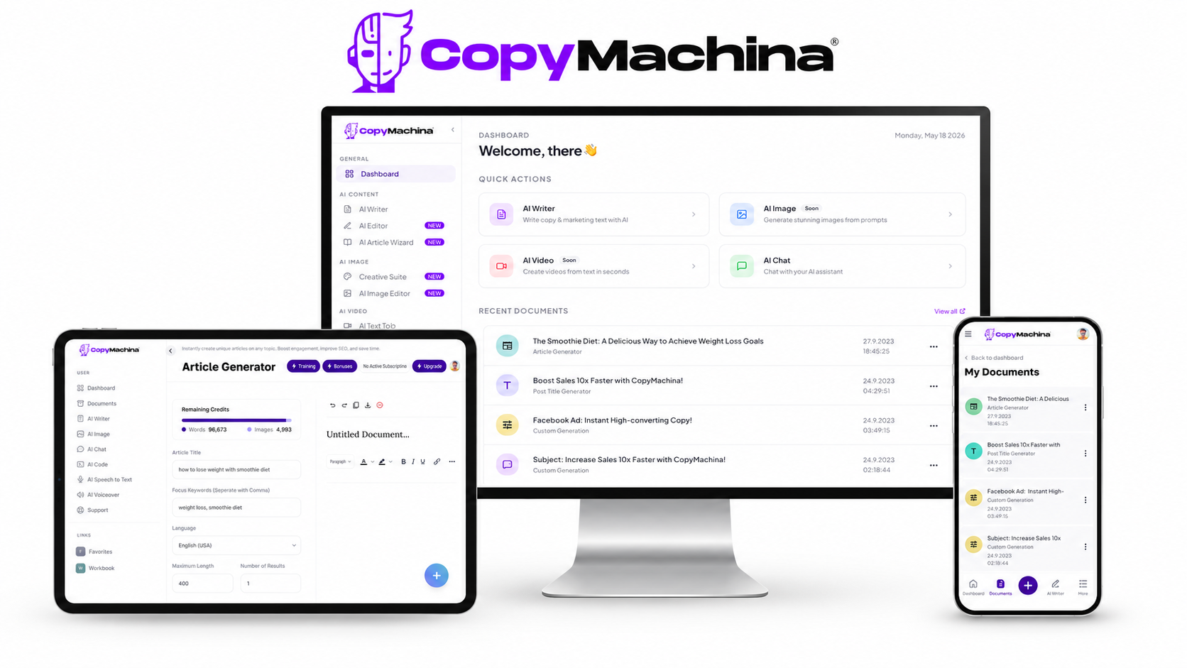 CopyMachina App UI