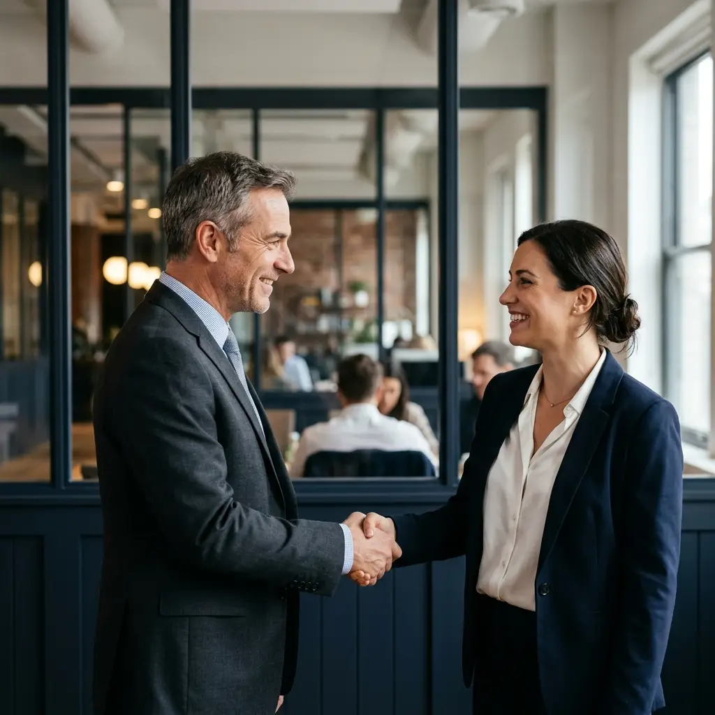 Recrutement réussi : poignée de main entre le recruteur et le candidat