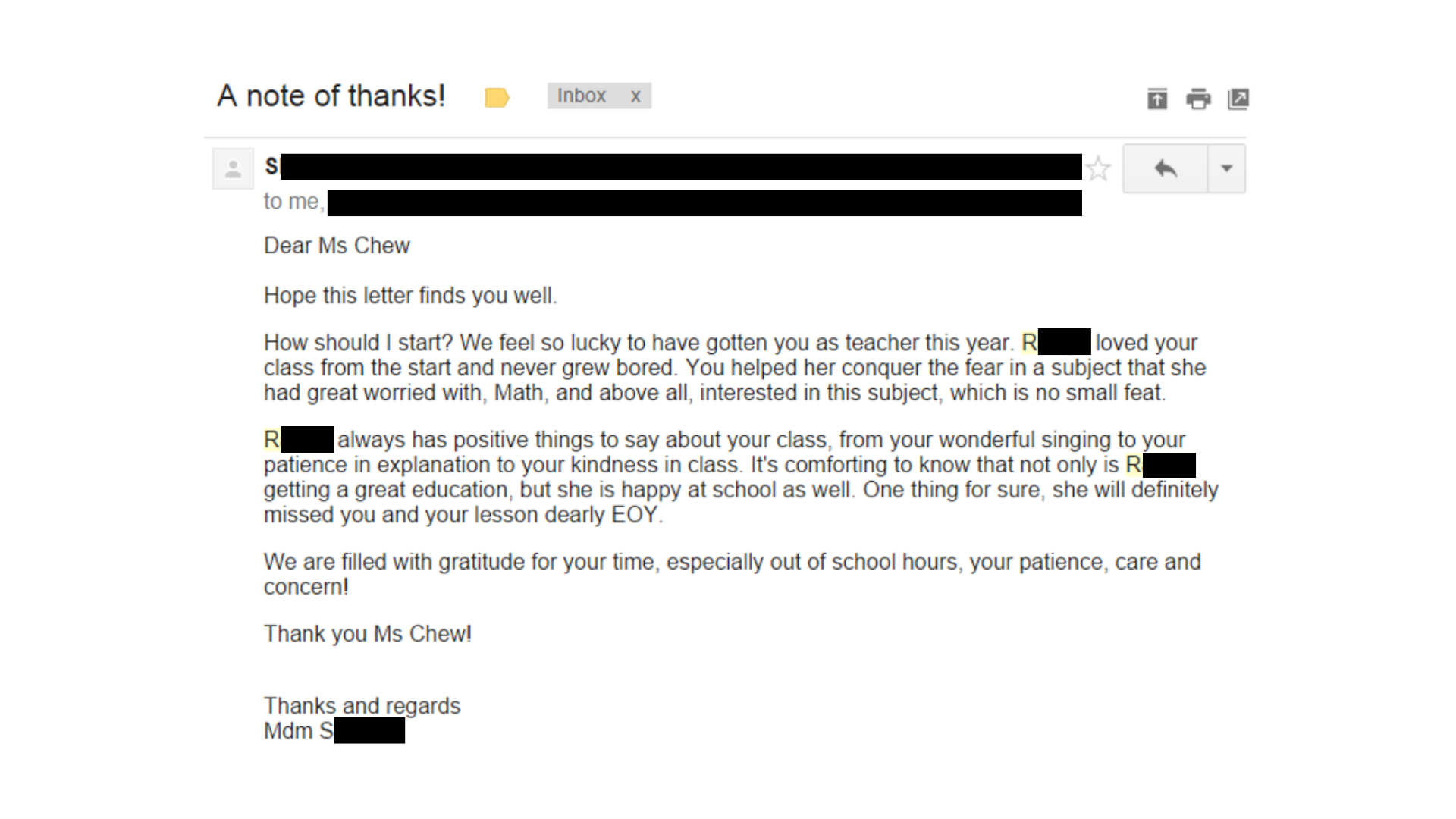 Email Testimony from Mrs C