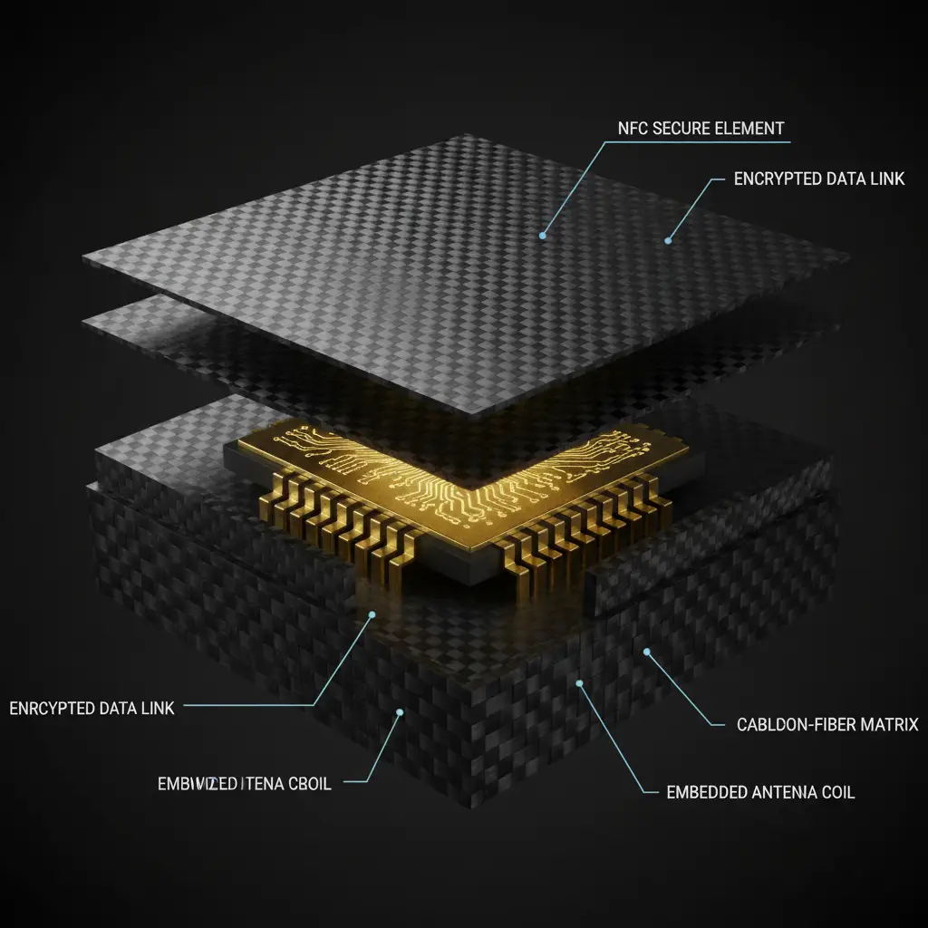 Schema tecnico integrazione chip NFC nel carbonio