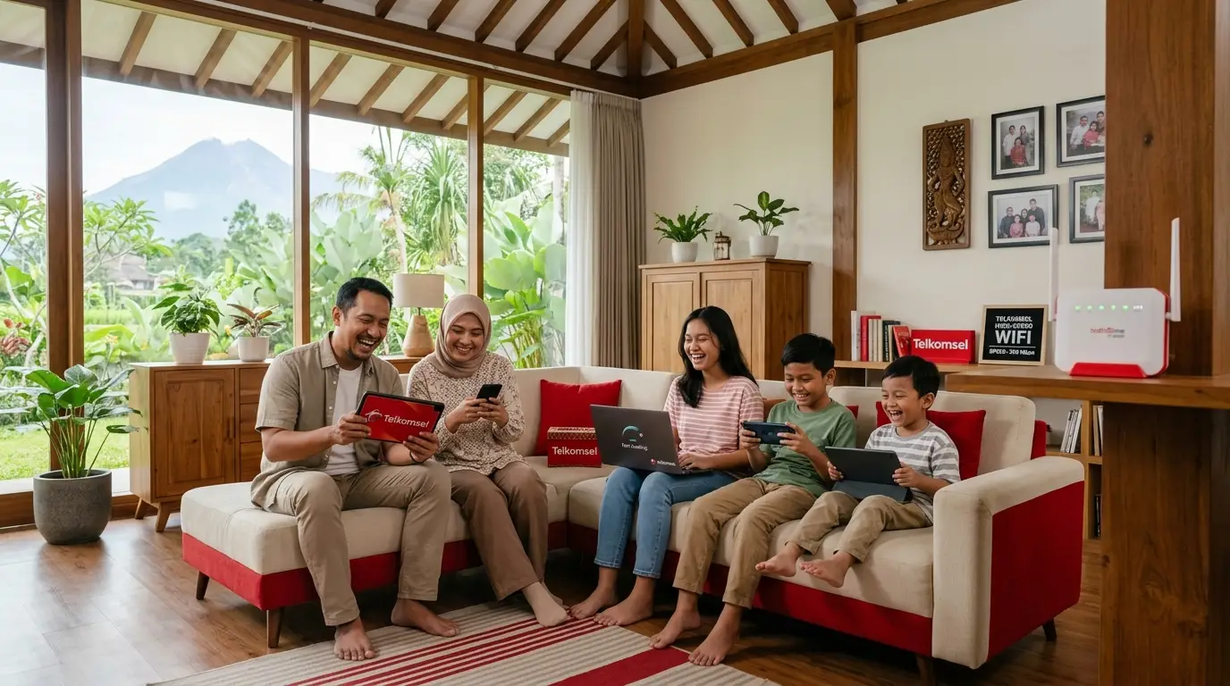 Keluarga bahagia menggunakan internet IndiHome di Magelang