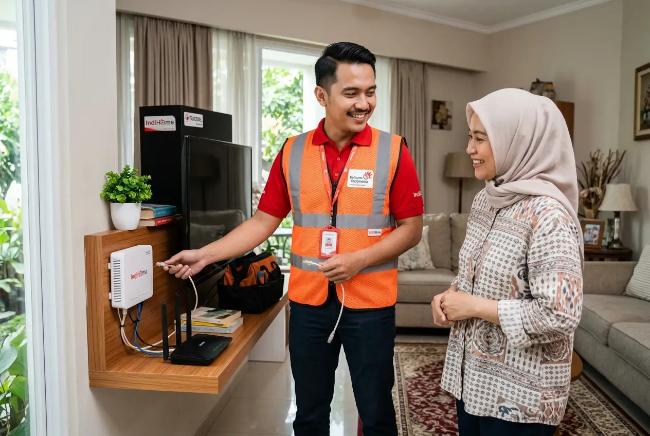 Teknisi IndiHome melakukan pemasangan di Magelang