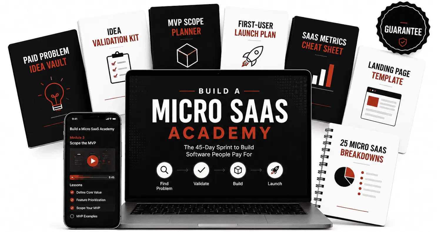 Build a Micro SaaS Academy mockup