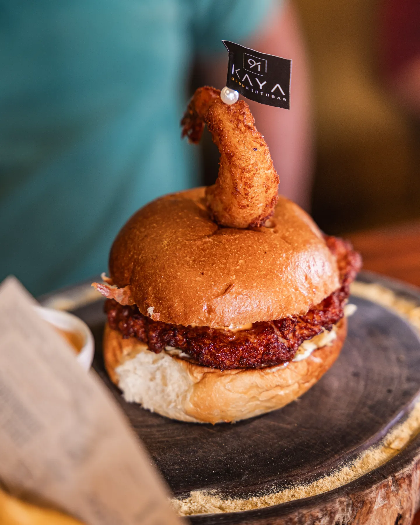 Signature Chicken Burger with Shrimp Topper