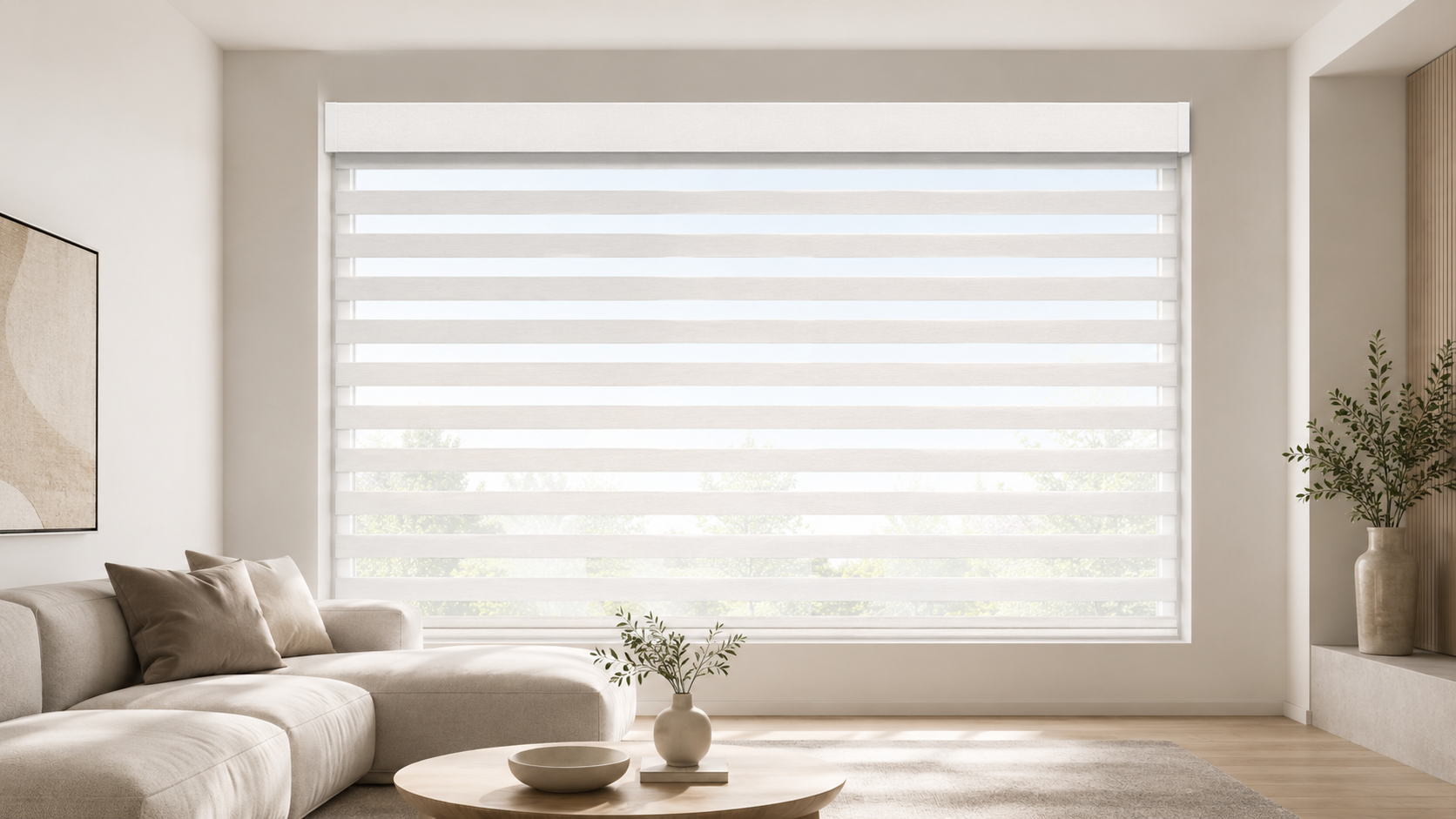 Zebra shade with bands partially aligned for filtered light