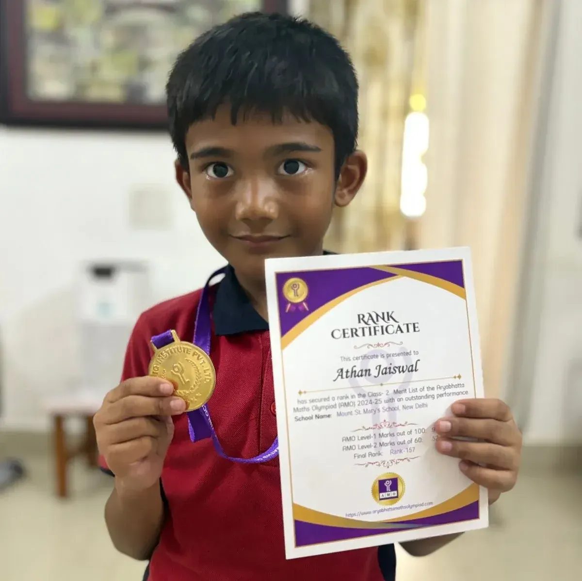 Athan, Grade 4 MathFit Kid with Aryabhatta Math Olympiad Gold medal