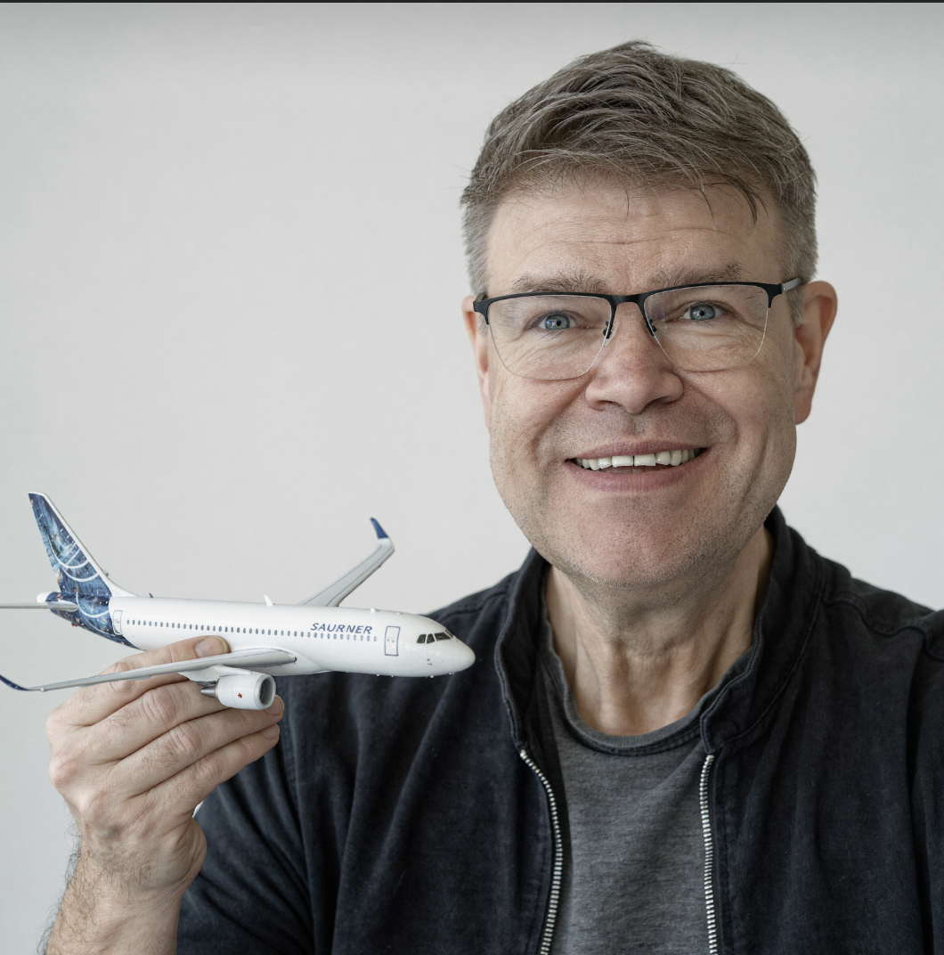 Volker Klärchen mit Flugzeug-Modell