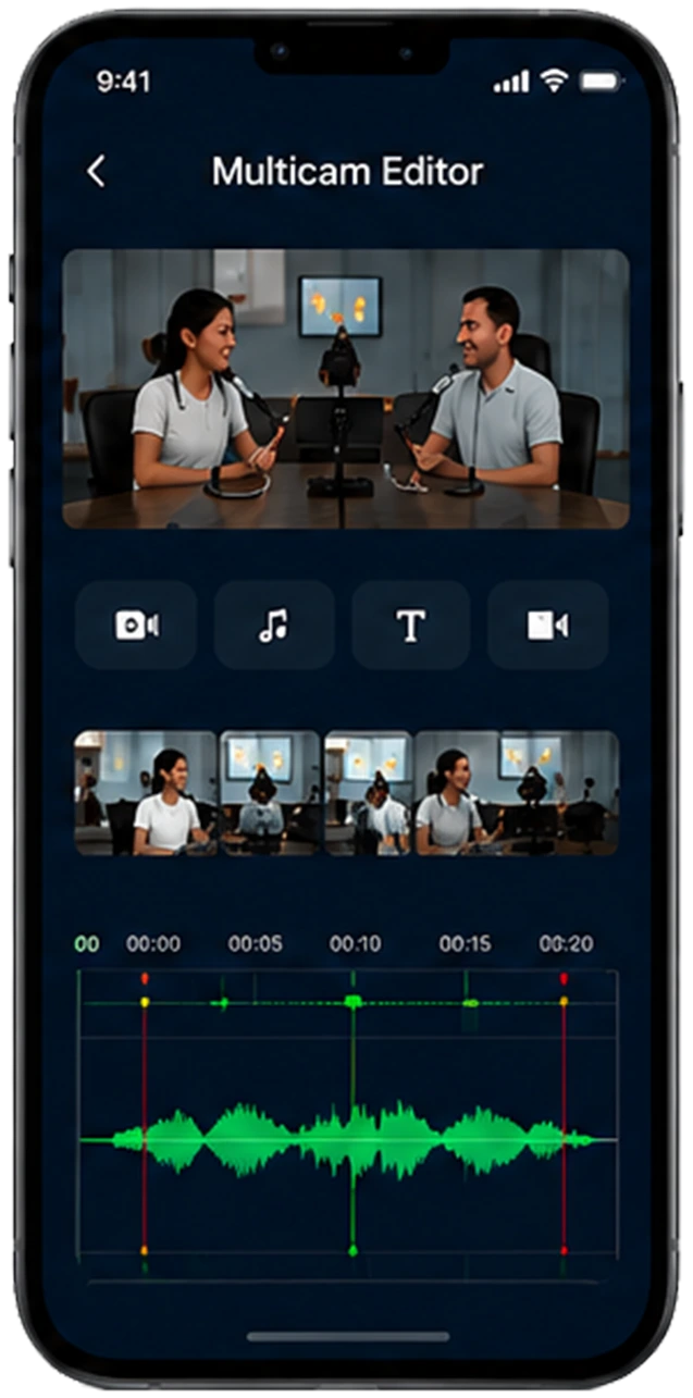 PIAB app — Multicam Editor screen